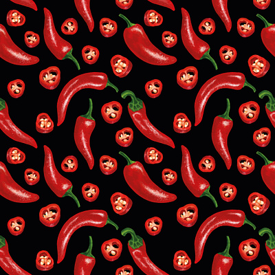 seamless pattern with red hot chilli pepper 🌶 art beautiful design hotel illustration pepper poster print red watercolor