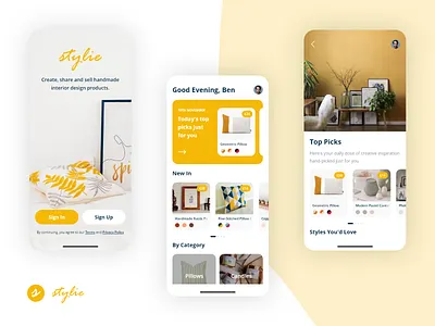 Stylie - Sell handmade arts & crafts app app design design ecommerce app shop ui
