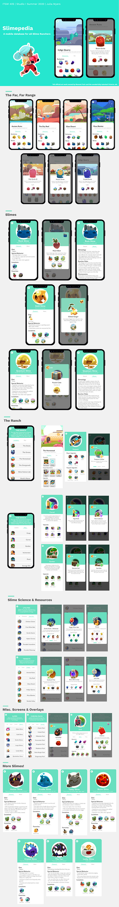 Slimepedia - a Slime Rancher's Guide (Version 1) database fanmade design game app game database game ux games julia myers juliamyers mobile app monomi park slime slime rancher slimepedia slimes