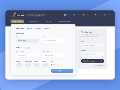 Gulfair Book a flight Concept airplane arrival book booking check in destination flight flight booking fly search travel ui