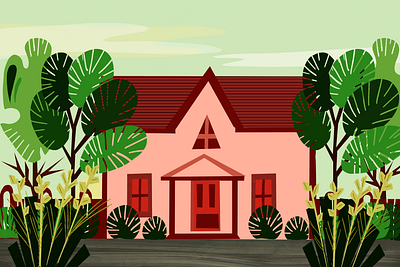 House illustration cartoon character digital art digital painting flat illustration house icon illustration nature art nature illustration portrait illustration typography ui ux vector website design