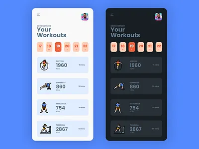 Workout Tracker app dailyui dailyuichallenge dark mode design fitness gym tracker ui ux workout workout tracker