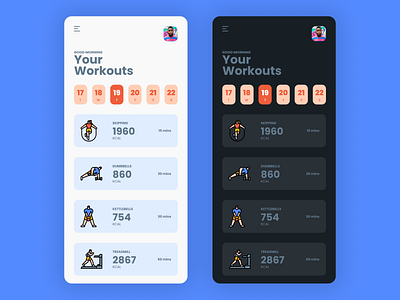 Workout Tracker app dailyui dailyuichallenge dark mode design fitness gym tracker ui ux workout workout tracker