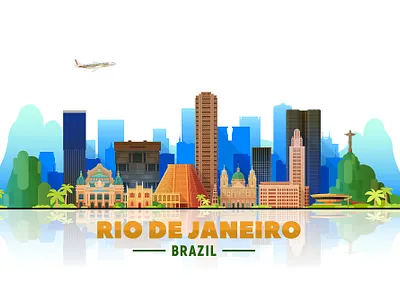 Rio De Janeiro slyline brazil brazilian city design illustration landmarks rio rio de janeiro skyline south america vector