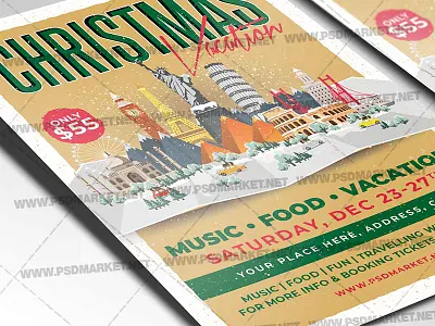 Christmas Vacation Template - Flyer PSD christmas christmas 2020 christmas flyer christmas market christmas vacation xmas xmas flyer