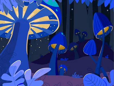 mushroom forest adobe illustrator fairy fantasy forest illustration landscape light mushroom night