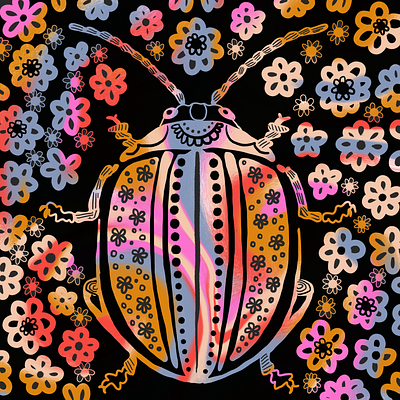 Trippy Beetle beetle flowers illustration nature procreate