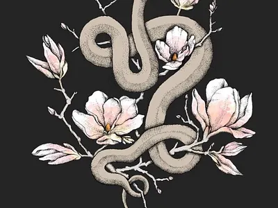 Magnolia and serpent illustration art art print artist artwork drawing illustration print design prints