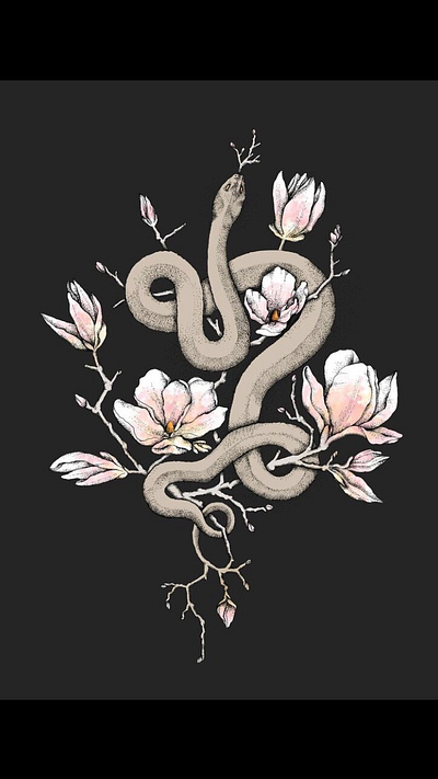 Magnolia and serpent illustration art art print artist artwork drawing illustration print design prints