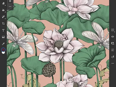 Lotus Habitat drawing illustration pattern design procreate procreate art surface design surface pattern textile design textile pattern textile print wallpaper wallpaper design