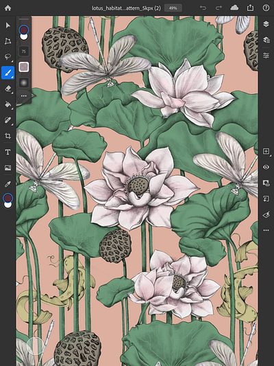 Lotus Habitat drawing illustration pattern design procreate procreate art surface design surface pattern textile design textile pattern textile print wallpaper wallpaper design