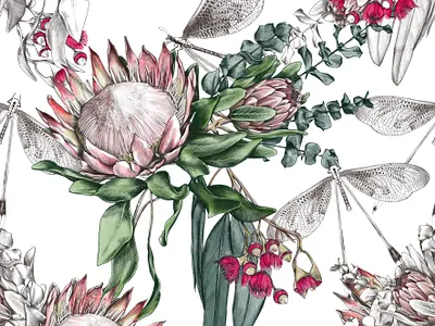 Protea botanical pattern design drawing illustration pattern pattern design procreate procreate art textile design textile pattern