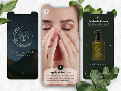 Personalized Skincare Routine App animation app app design art direction beauty cosmetics design feminine healthcare interface minimal mistic mobile natural organic skincare ui ux wellness women