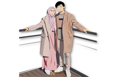 Annisa dan Anandito couple couplegoals couplemuslim illustration illustrator muslimah