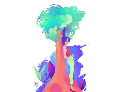 Tree girl colors digital art digital illustration drawing fluor illustration procreate