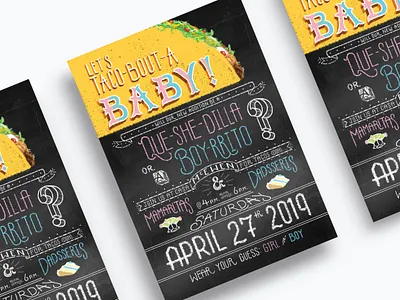 Taco-bout a Baby Gender Reveal Party invitation adobe photoshop cards chalk lettering chalkboard custom type design design cuts digital illustration hand drawn type hand lettering illustration invitation invite lettering party photoshop print design type illustration typography wacom tablet
