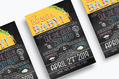 Taco-bout a Baby Gender Reveal Party invitation adobe photoshop cards chalk lettering chalkboard custom type design design cuts digital illustration hand drawn type hand lettering illustration invitation invite lettering party photoshop print design type illustration typography wacom tablet