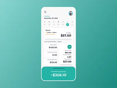 Restaurant Tip Pool App Concept app app design app designer design employee payroll ui