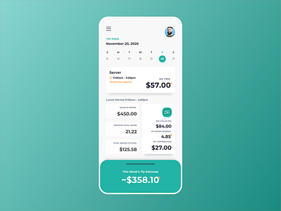 Restaurant Tip Pool App Concept app app design app designer design employee payroll ui