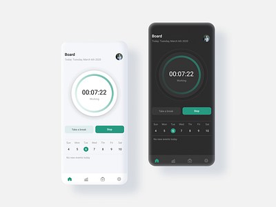 Calamari App Redesign app clock clock app clockin dailyui dailyuichallenge dark dark ui design ui uidesign uiux ux