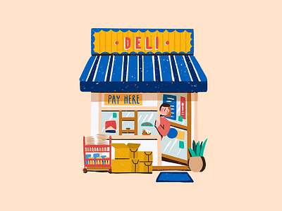 Deli Shopfront building carton cat character illustration local shop shopfront smallbusiness