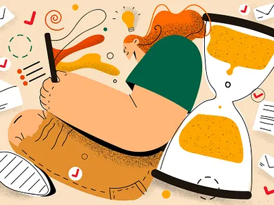 Time 2020 character concept art design funny girl idea illustration time time managment work in progress