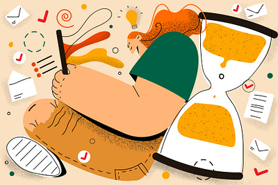 Time 2020 character concept art design funny girl idea illustration time time managment work in progress