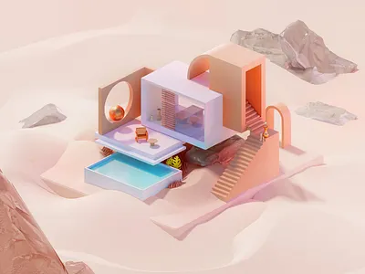 Desert cube house. 3d 3d art cgi design designs home house illustration isometric lowpoly