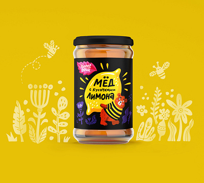 Packaging design for a line of flower honey bear brand branding cute cute animal design flatillustration honey illustration label labeldesign logo package package design packagedesign packaging packaging design