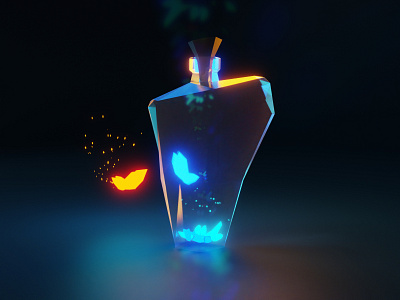 Ice and flame 3d butterfly dark illustration light low poly lowpoly model moth