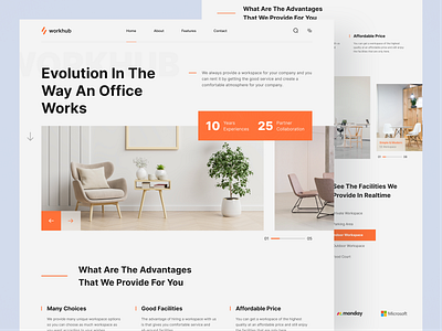 WorkHub - Workspace Landing Page agency clean coworking coworking landing page design furniture home homepage interior landing page minimalist office simple uiux web web design website work workspace workspace landing page