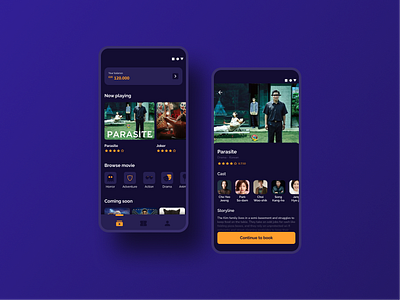 Movie Ticket App app application cinema dark theme dark ui design mobile app movie ticket ui ui design