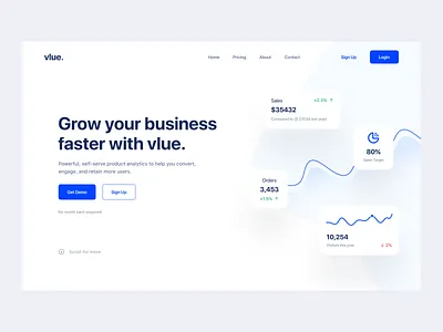 Vlue Landing Page blue business clean design hero landing page landing page design marketing product sales ui ux web