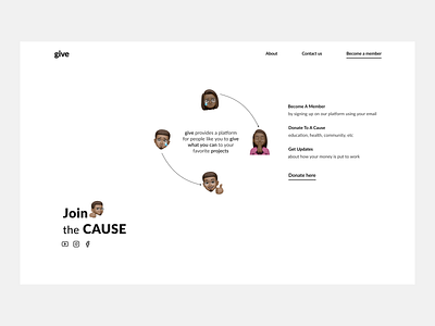 Donation website black white design hero section memoji minimal minimalistic ui ux webdesign