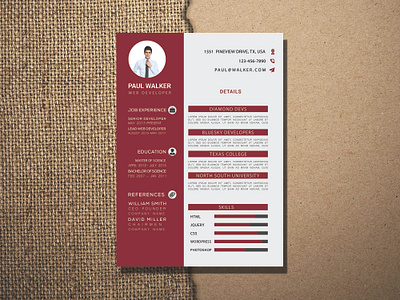 cv deep red design By Muhtasim Omi branding cv cv design cv resume cv resume template cv template flat illustration minimal resume resume cv resume design resume template typography vector