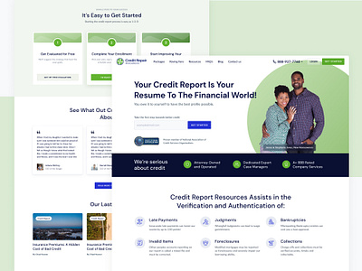 Credit Report Repair agency couple credit design finance green hero image homepage landing minimalism ui website