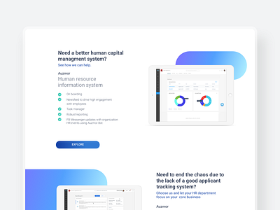 Auzmor - HRMS 2d 3d b2b blue clean hr hr app hr software hrms human resources minimal modern typography