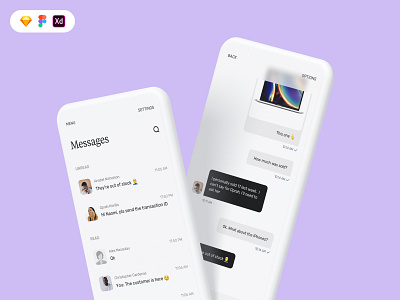 Messaging screens for business to customer UI b2c blur chat chatbot inbox menu message white