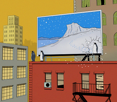 Penguins animal animals arctic billboard cartoon city climate change comic comic art digital illustration drawing houses illustration illustration art illustrators painting penguin penguins skyscraper