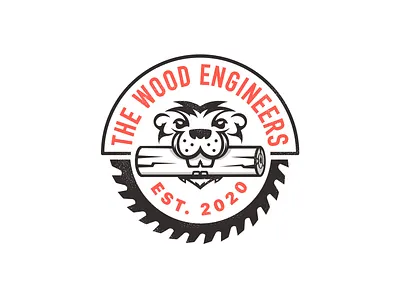 The Wood Engineers beaver branding character log logo saw blade tree trunk vector wood