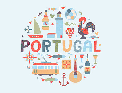 Portuguese elements fish football grape lighthouse lisbon logo minimal mosaic porto portugal portugues portuguese rooster ship tram vector vine