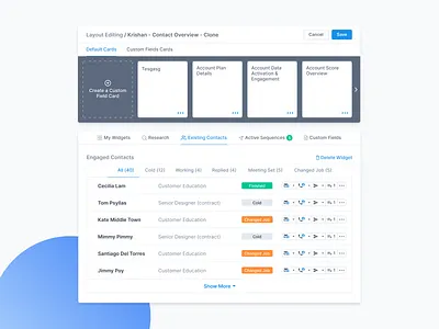 Layout Editing add card analytics card custom field dashboard edit layout hubspot layout layout design layout edit layout editing research saas salesforce sequence sequences strategy ui widget widget edit