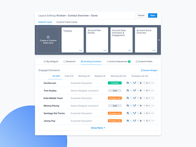 Layout Editing add card analytics card custom field dashboard edit layout hubspot layout layout design layout edit layout editing research saas salesforce sequence sequences strategy ui widget widget edit