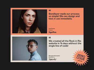 Testimonials — Bondlayer Look and Feel beige desktop desktop design grid landing look and feel mabry minimal minimalism minimalist orange pastel pastel color product testimonial testimonials