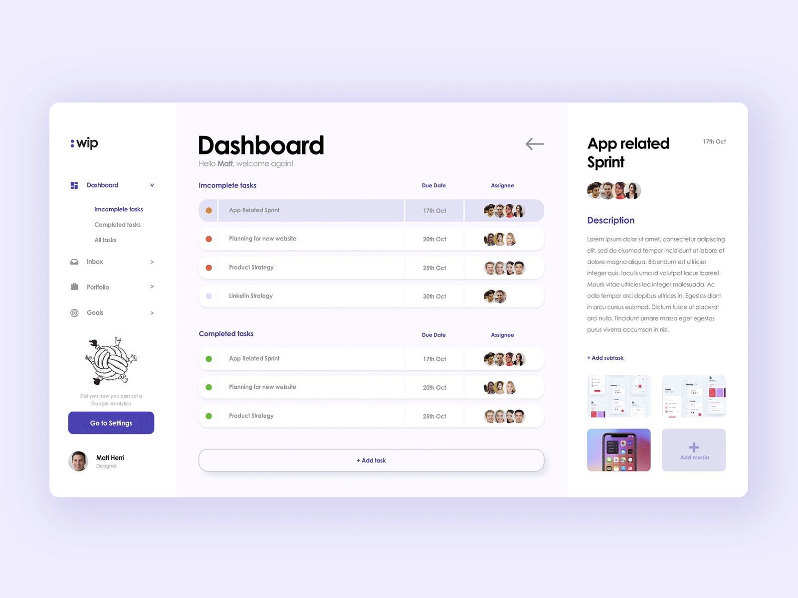 WIP Dashboard Task Manager branding dashboard design manager task ui xd