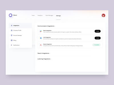 Omni Dashboard - Integration Settings - v3 admin dashboard chrome extension dashboard dashboard ui integrations omni settings settings page