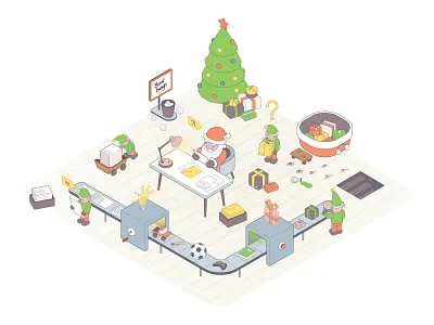 Santa's workshop 2d cartoon character christmas elf illustration isometric isometry new year santa santa claus vector workshop
