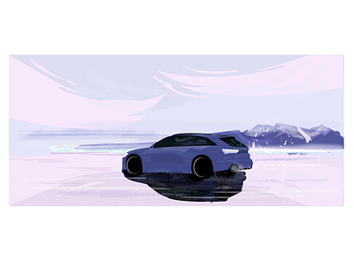 Car on ice (Audi RS6) audi car cloud designer digital painting dribbble illustration design illustrator landscape landscape architecture mountain pink racing snow sport sportscar top trees water