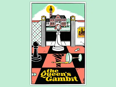The Queen's Gambit 5 color addiction book cover chess design graphic design illustration netflix procreate russia