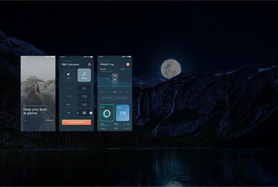 BMI Calculator beautiful calculator darkmode design mobile design mobileui ui vector visual design